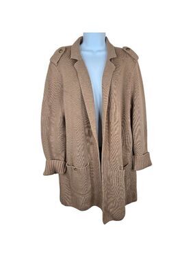 NEW Talbots Womens L Tan Open Front Knit Cardigan Sweater